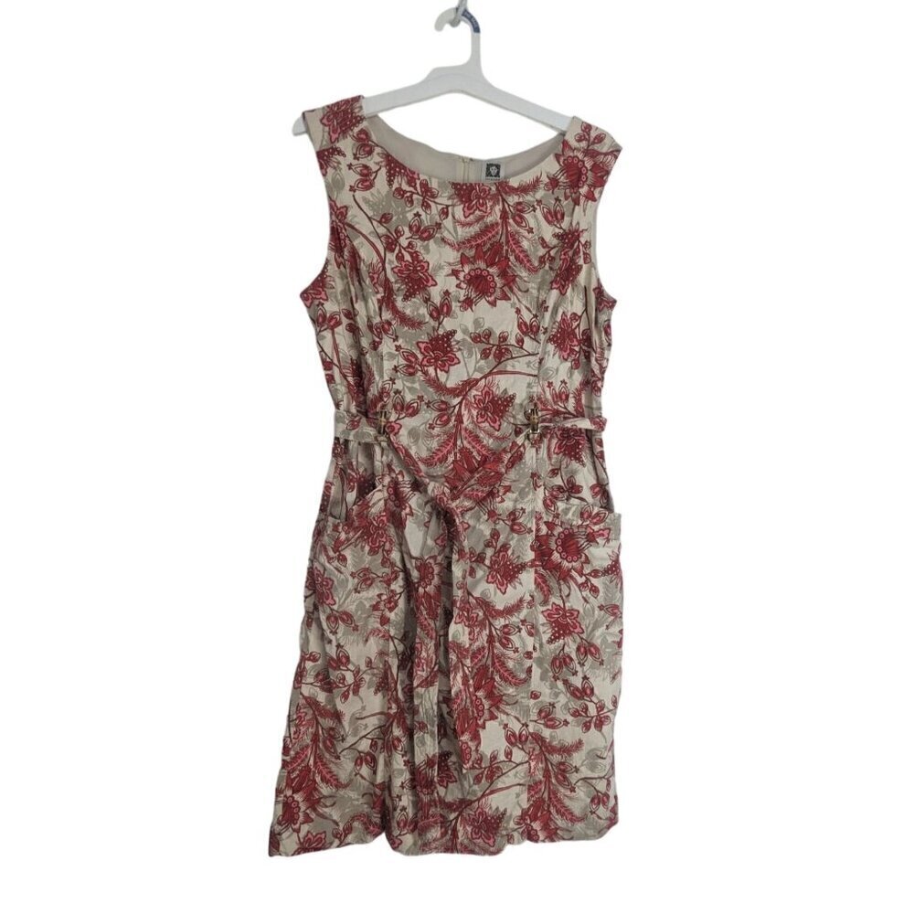 Anne Klein Linen Blend Sleeveless Tie Waist Knee Length Dress Women's Size 14